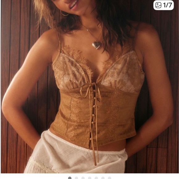 Free People Tops - FREE PEOPLE SEE ME NOW LACE CAMISOLE SMALL TOBACCO GOLD